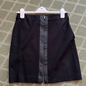 Ann Taylor short black skirt with sporty faux leather placket and front zipper